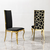 Dining chair black cushion velvet with unique design backrest set of 4, mirror gold stainless steel legs chair for dining room