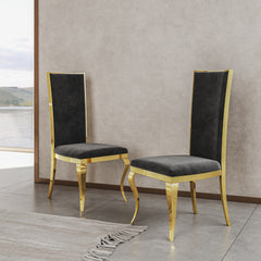 Dining chair black cushion velvet with unique design backrest set of 4, mirror gold stainless steel legs chair for dining room