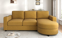 Modern Sectional Sofa 84.6" L-shaped Sofa Couch with a Curved Chaise Lounge, USB Ports and Side Storage Pockets for Living Room, Yellow