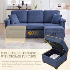 UNITED WE WIN L-Shaped Sectional Sofa with Pull-Out Storage,Ottoman & Pillows 3-Seat with USB Charging,Cup Holder, Convertible Design for Living Room, Apartment, Corduroy Fabric