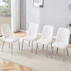 4 modern dining chairs, sleek PU leather backrest, and silver metal legs bring a comfortable home experience to the kitchen, bedroom, and office.W1151P183318