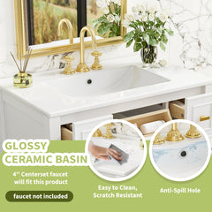 30'' Bathroom Vanity with Ceramic Sink Combo, Free Standing Single Vanity Set with 5 Drawers, Solid Wood Frame Bathroom Storage Cabinet, White
