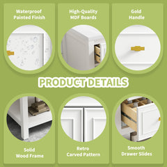30'' Bathroom Vanity with Ceramic Sink Combo, Free Standing Single Vanity Set with 5 Drawers, Solid Wood Frame Bathroom Storage Cabinet, White