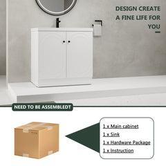 36" Freestanding Bathroom Vanity White Resin Sink & 2 Soft-Close Cabinet Doors (KD-Packing)