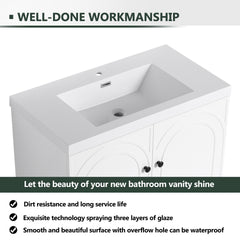 36" Freestanding Bathroom Vanity White Resin Sink & 2 Soft-Close Cabinet Doors (KD-Packing)