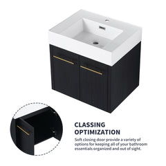 24 Inch Wall-Mounted Bathroom Vanity with Sink, Thick Edged Resin Basin, KD-Package