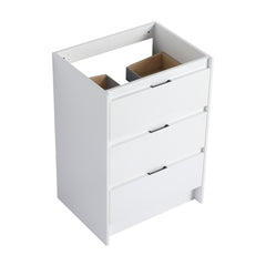 24" Freestanding Bathroom Cabinet, 3-Soft Close Drawers, Glossy White,(KD-Packing) (Only Vanity)