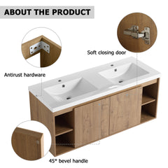 48" Wall Mounted Bathroom Vanity, Soft Closing Door Hinge & Open Storage Rack, BVB07348IMOX(Vanity Only, Excluding Sink)