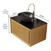 KOLAS 30" Bathroom Vanity with Sink, Wall-Mounted Plywood Bathroom Storage Cabinet with Drawer, Black Sintered Stone Countertop and Black Bowl Ceramic Basin, Pre-assembled, Corolla Oak Woodgrain Color