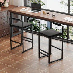 Modern Velvet Upholstered Bar Stools Set of 2 Counter Height Dining Chairs with Footrest & Back Support for Kitchen (Black & Black)