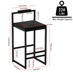 Modern Velvet Upholstered Bar Stools Set of 2 Counter Height Dining Chairs with Footrest & Back Support for Kitchen (Black & Black)