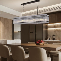 Modern Rectangular Crystal Glass Chandelier, 10-Lights Black Chandelier Lighting Contemporary Pendant Ceiling Light Fixture for Dining Room Living Room Kitchen Island