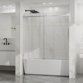 Goodyo Frameless Bathtub Door, 60" W x 58" H Sleek Silent Sliding Glass Door, 1/4" (6mm) Thick Tempered Clear Glass with Easy-clean Coating, Heavy-Duty 304 Stainless Steel, Chrome