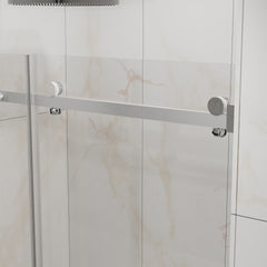 Goodyo Frameless Bathtub Door, 60" W x 58" H Sleek Silent Sliding Glass Door, 1/4" (6mm) Thick Tempered Clear Glass with Easy-clean Coating, Heavy-Duty 304 Stainless Steel, Chrome