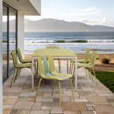 Holiday - 4-Pack Modern Striped Color Block Chairs – Indoor/Outdoor PP Plastic Seat & Sturdy Metal Legs, Vibrant Yellow, Orange, Green – for Living Room, Balcony, Café, Terrace
