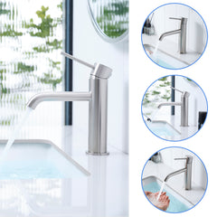 Brushed Nickel Bathroom Faucet Brushed Faucet for Bathroom Sink, Single Hole Bathroom Faucet Modern Single Handle Vanity Basin Faucet
