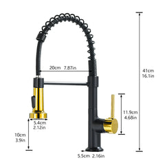 Commercial Black and Nickel Gold Kitchen Faucet with Pull Out Sprayer, Single Handle Single Lever Kitchen Sink Faucet