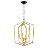 4-Light Farmhouse Kitchen Chandeliers, Vintage Cage Light Fixture Adjustable Height Chandeliers for Dining Room Hallway Foyer Entryway(E12 Bulbs Not Included)--GOLD+MATTE BLACK