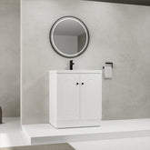 30" Freestanding Bathroom Vanity White Resin Sink & 2 Soft-Close Cabinet Doors (KD-Packing)