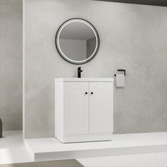 30" Freestanding Bathroom Vanity White Resin Sink & 2 Soft-Close Cabinet Doors (KD-Packing)