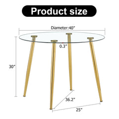 A glass tabletop with a diameter of 40 inches and a modern minimalist circular dining table with electroplated golden metal legs.Suitable for living rooms, and conference rooms.W1151S00375,W1151S02857
