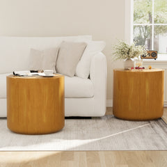 19.29"H Round Outdoor Indoor Side Table Set, Modern Wood Grain Patio Garden Stool Set, Sturdy Magnesium Oxide Waterproof, No-Assembly Table for Patio, Garden, Backyard, Living Room,Wood Color,Set of 2