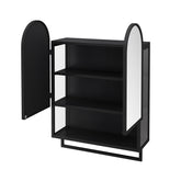 23.62" Modern Double-Arched Mirror Cabinet,2 Doors Medicine Cabinet, Metal Wall Cabinet with Open Shelf and Towel Rack, Mirror Cabinet with Storage for Bathroom, Living Room and Bedroom, Black