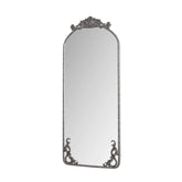 58"x24" Arched Full Body Mirror with Vintage Ornate Carved Applique on Top and Bottom, Hanging Wall Mounted Mirror, for Living Room Bedroom Retro Home Decor Mirror, Antique Silver
