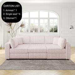 106.3" Soft U-shaped 6-Person Sofa. Matches 30.7" Ottoman with Hydraulic Lift. Comfortable & Stylish. For Bedroom & Living Room. Light Pink.Modern Furniture. Modular Design.