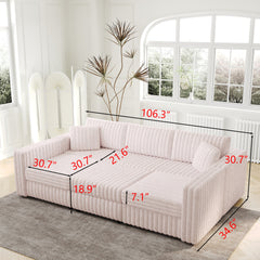 106.3" Soft U-shaped 6-Person Sofa. Matches 30.7" Ottoman with Hydraulic Lift. Comfortable & Stylish. For Bedroom & Living Room. Light Pink.Modern Furniture. Modular Design.