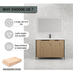 48" Freestanding Bathroom Vanity with Resin Sink & 3 Soft-Close Cabinet Doors (KD-Packing)