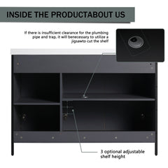 48" Freestanding Bathroom Vanity with Resin Sink & 3 Soft-Close Cabinet Doors (KD-Packing)