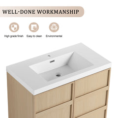 36" Freestanding Bathroom Vanity With Resin Sink & 2 Soft-Close Cabinet Doors, Plywood, Dune Oak (KD-PACKING)