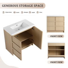 36" Freestanding Bathroom Vanity With Resin Sink & 2 Soft-Close Cabinet Doors, Plywood, Dune Oak (KD-PACKING)