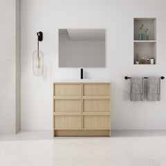 36" Freestanding Bathroom Vanity With Resin Sink & 2 Soft-Close Cabinet Doors, Plywood, Dune Oak (KD-PACKING)