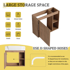 24'' Wall-Mounted Bathroom Vanity with White Ceramic Sink & Soft-Close Door, KD-Packing