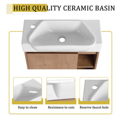 24'' Wall-Mounted Bathroom Vanity with White Ceramic Sink & Soft-Close Door, KD-Packing