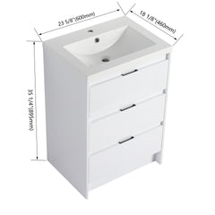 24" Freestanding Bathroom Cabinet with Resin Sink, 3-Soft Close Drawers, Glossy White,(KD-Packing)