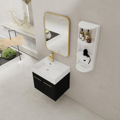 24 Inch Wall-Mounted Bathroom Vanity with Sink and Storage Rack, Thick Edged Resin Left Basin, KD-Package