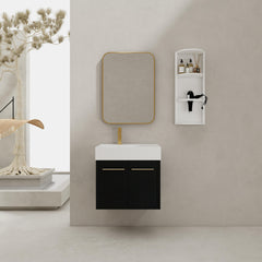 24 Inch Wall-Mounted Bathroom Vanity with Sink and Storage Rack, Thick Edged Resin Left Basin, KD-Package