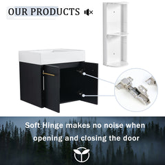 24 Inch Wall-Mounted Bathroom Vanity with Sink and Storage Rack, Thick Edged Resin Left Basin, KD-Package