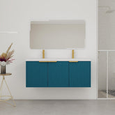 48" Wall Mounted Bathroom Vanity with Resin Double Sink & 3 Soft-Close Doors, KD-Packing