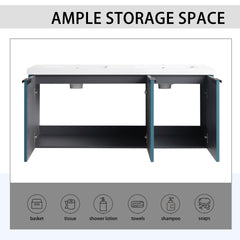 48" Wall Mounted Bathroom Vanity with Resin Double Sink & 3 Soft-Close Doors, KD-Packing