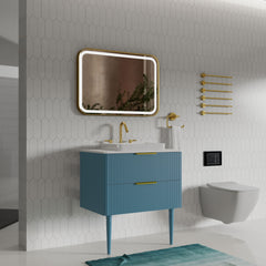 Elena 30" Striped Aquamarine Bathroom Vanity with Ceramic Sink, Freestanding Bathroom Vanity for Modern Bathroom, Pre-assembled