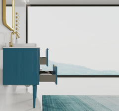 Elena 30" Striped Aquamarine Bathroom Vanity with Ceramic Sink, Freestanding Bathroom Vanity for Modern Bathroom, Pre-assembled