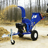 5-Inch 420cc 15HP Gas Powered Disc Wood Chipper, Recoil Start, Leaf Branch Shredder Mulcher with 2'' Coupler Tow Hitch, Jockey Wheel, Emergency Stop Bar, Towable Wood Chipper Shredder