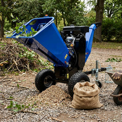 6-Inch 420cc 15HP Gas Powered Wood Chipper, E-Start, Leaf Branch Shredder Mulcher with 2'' Coupler Tow Hitch, Jockey Wheel, Towable Wood Chipper Shredder