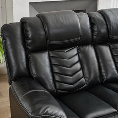 MS Power M073 32 2 Pieces Power Reclining Sofa Sets,Technical leather Power reclining Loveseat Power recliner w/ wireless charger / LED strip for Living Room,Black