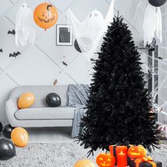 4ft Black Christmas Tree with 150 White LED Lights, 666 Tips PE+PVC Artificial Tree for Halloween & Holiday Decor, Hinged Structure with Stable Metal Stand