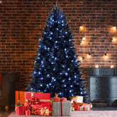 4ft Black Christmas Tree with 150 White LED Lights, 666 Tips PE+PVC Artificial Tree for Halloween & Holiday Decor, Hinged Structure with Stable Metal Stand